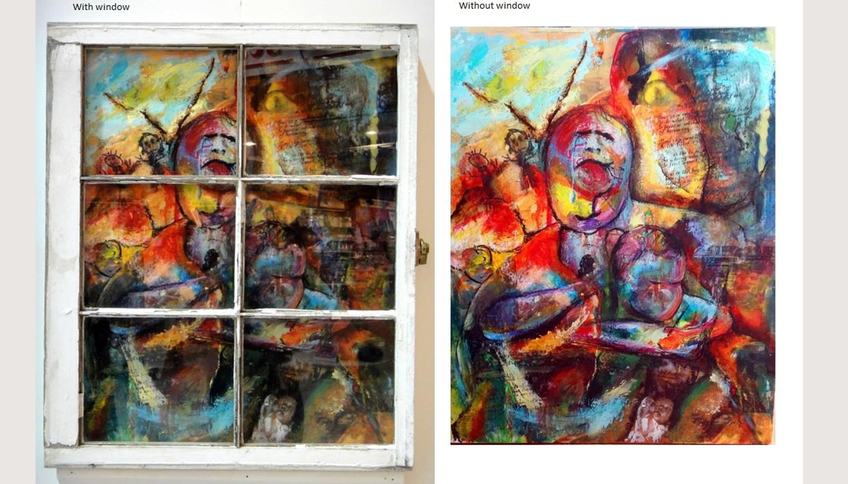 A Windowed Perspective: Triumph and Tragedy of a Family Unit by Krystal Hart, acrylic, 45 x 56 in