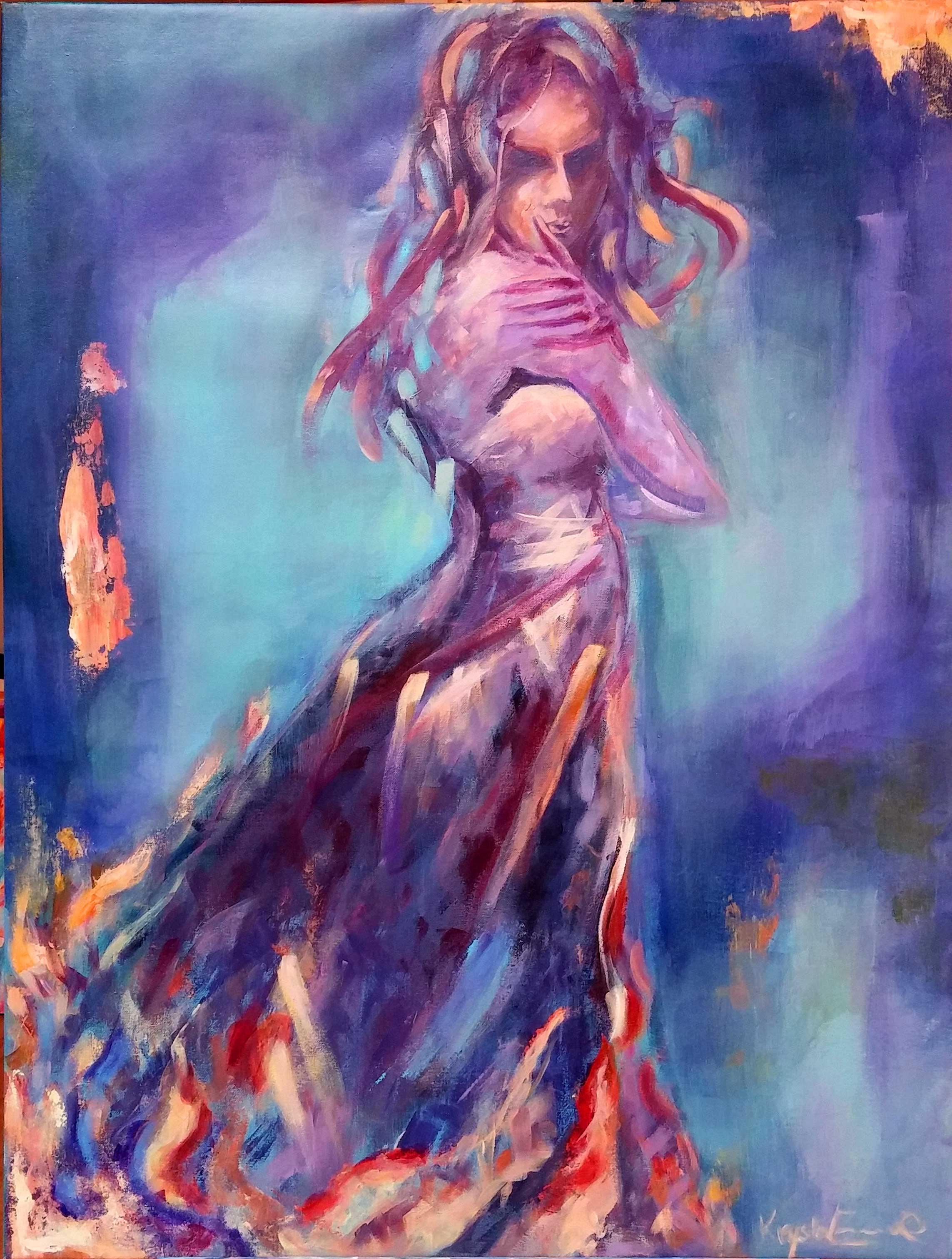 Girl on Fire by Krystal Hart, Acrylic on canvas, 40 x 33 in