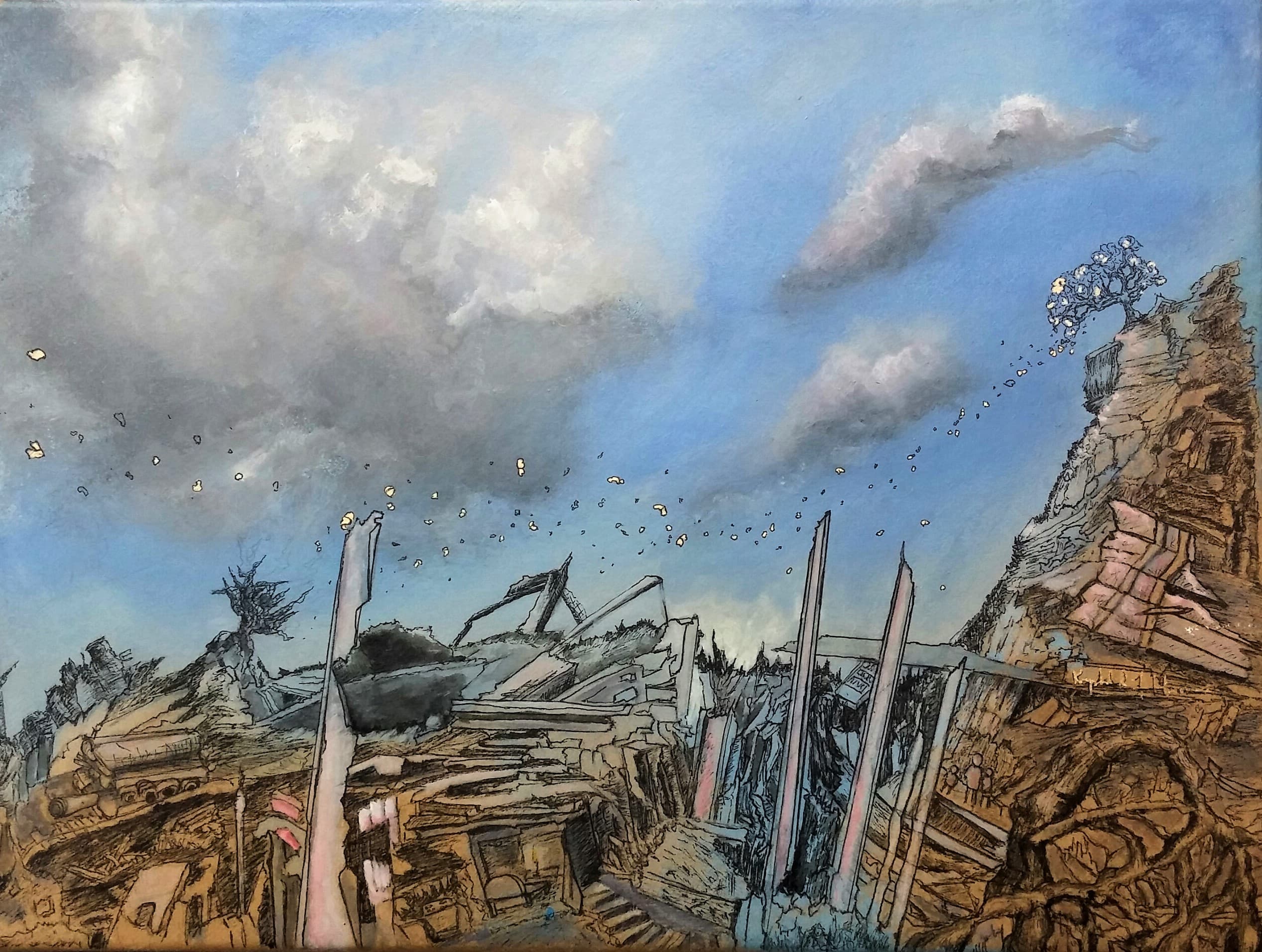 Fallen Blossoms by Krystal Hart, ink, 9 x 12 in