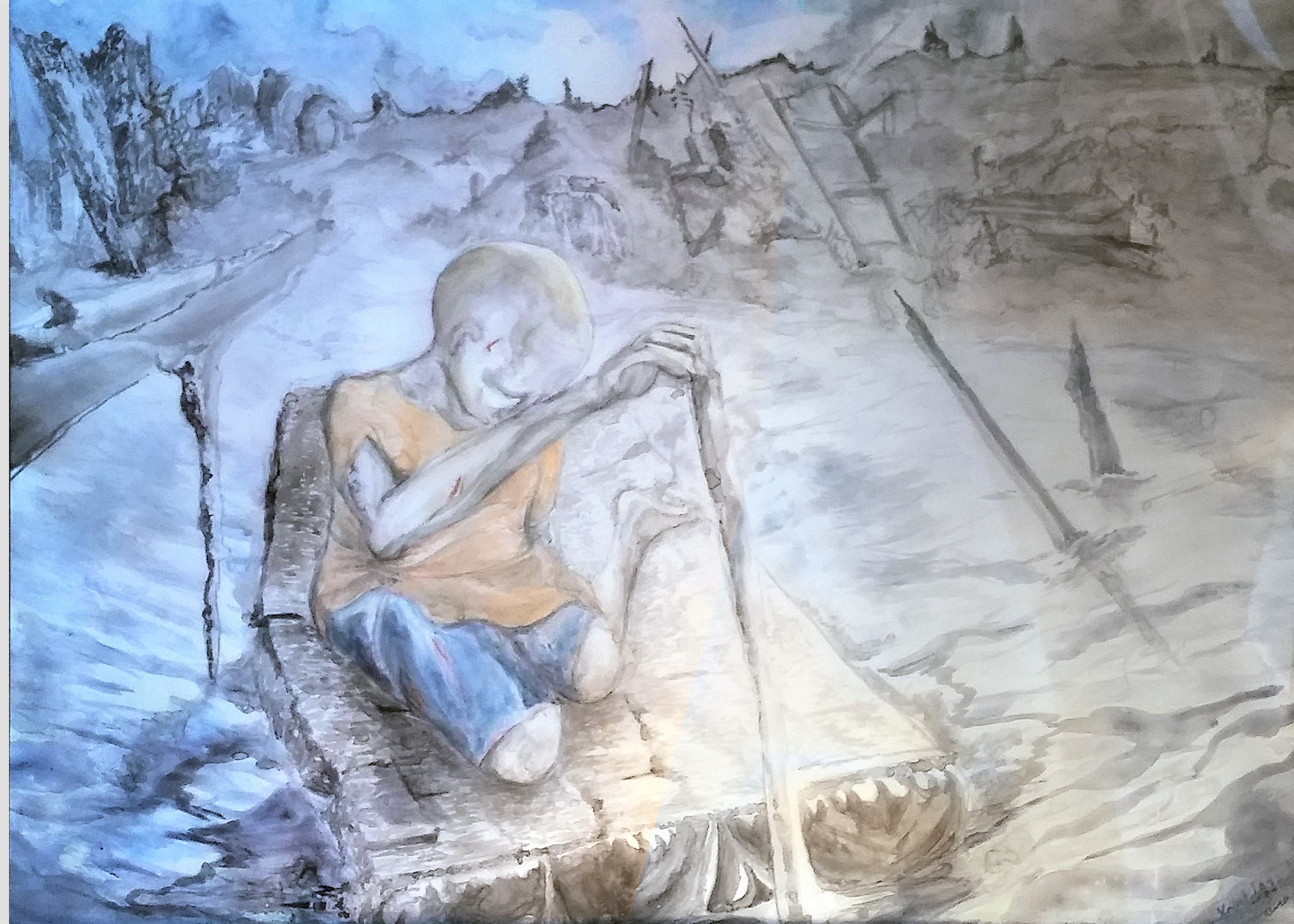 Lost and Found by Krystal Hart, acrylic ink, 18 x 24 in