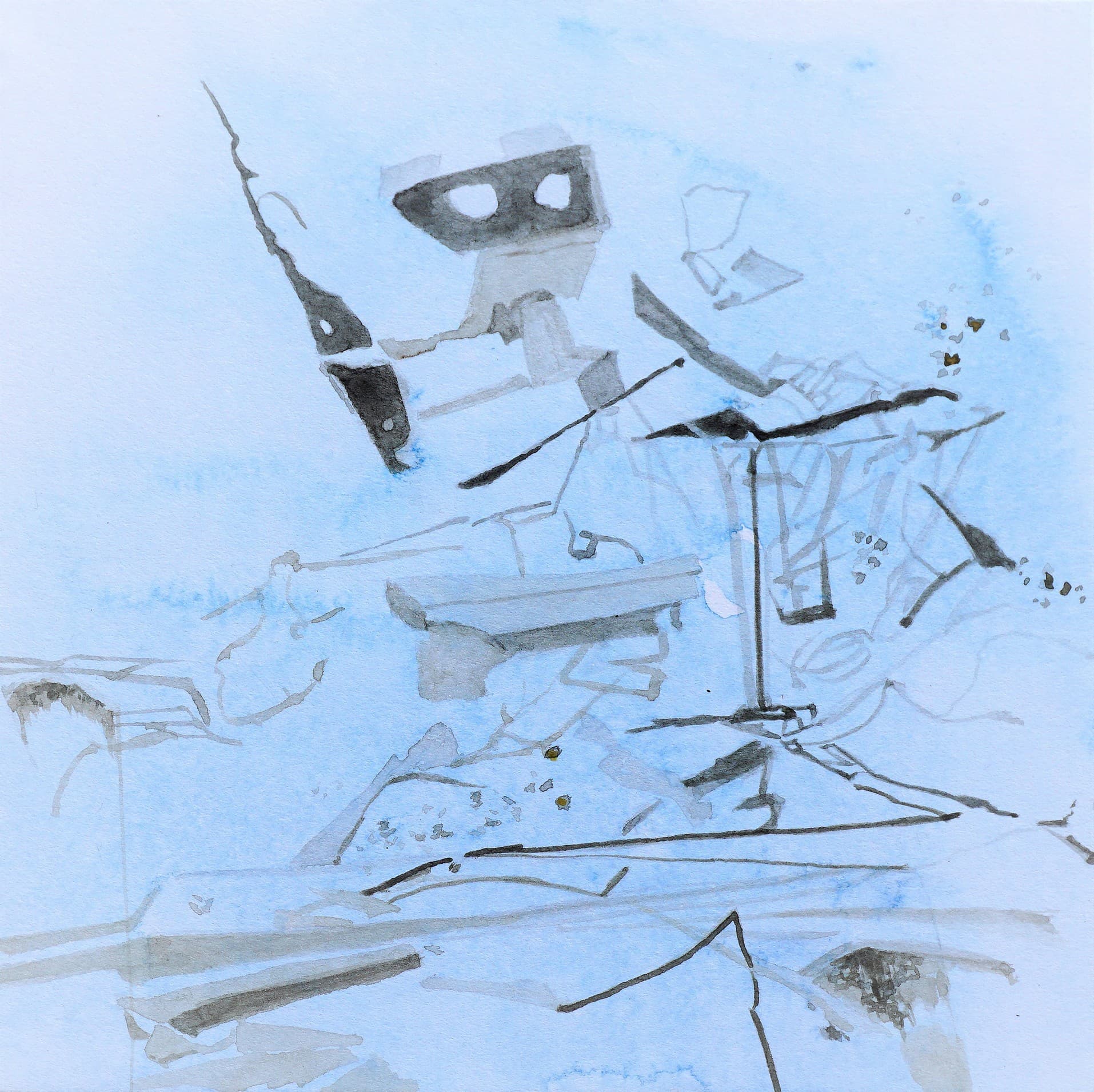 WalliE Lifter of Loads by Krystal Hart, ink, 8 x 8 in